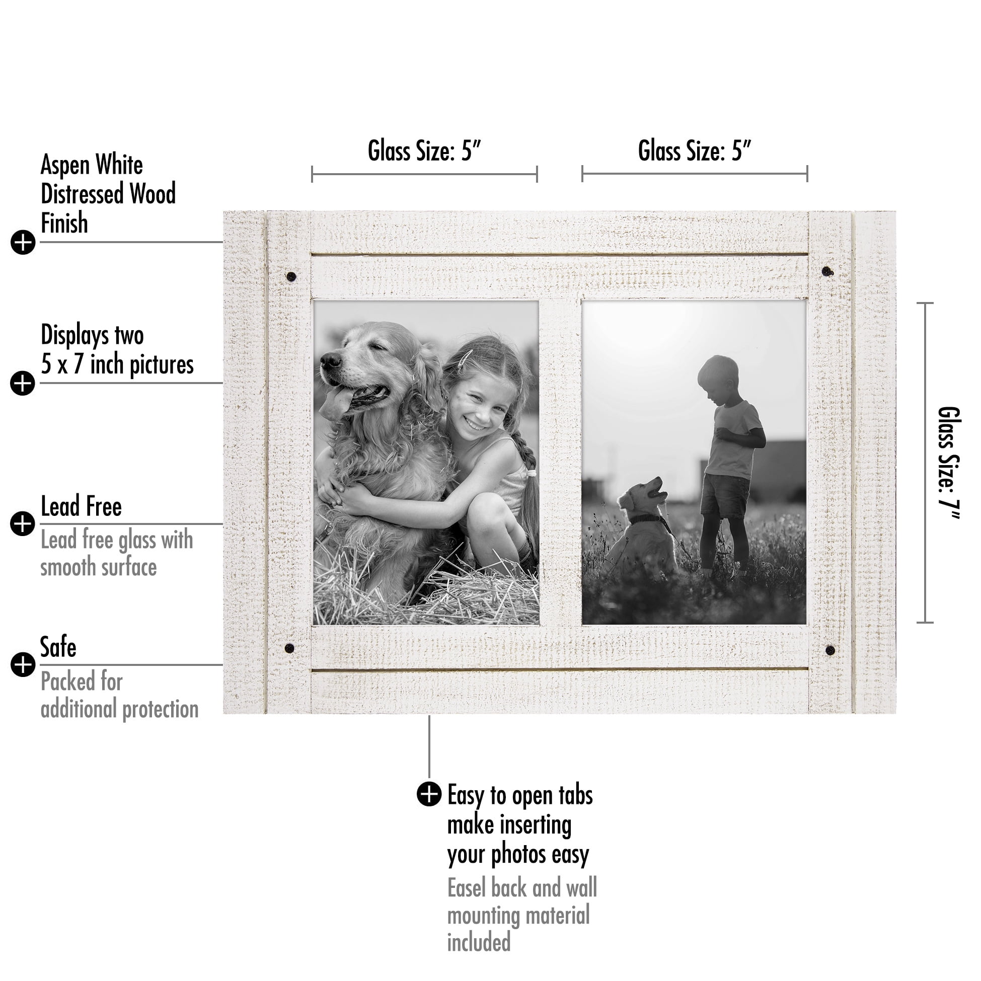 Americanflat 5x7 Collage Picture Frame with Glass aspen distressed photos comes ready built sawtooth stand - White