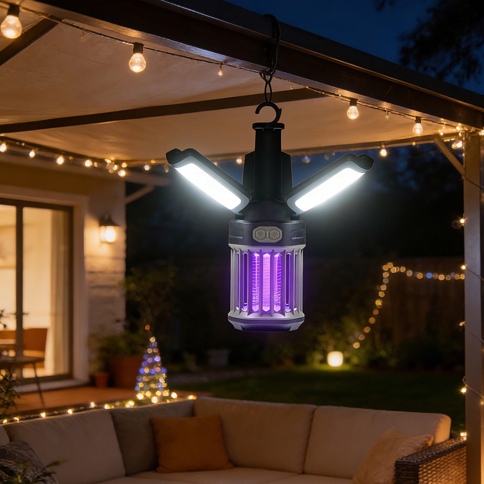 Costway Outdoor Bug Zapper w/Foldable Camping Lantern, Type-C Rechargeable for Patio