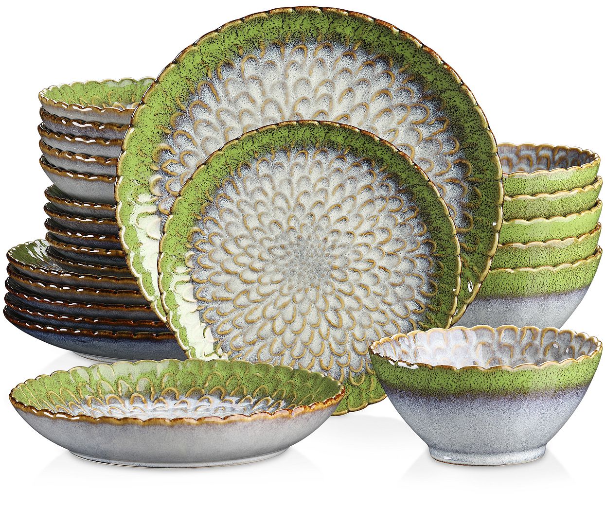 vancasso, Series Chrys, 24Piece Stoneware Dinnerware Set, BlueGreen