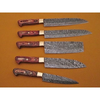 Damascus Steel Kitchen Knife Set, 5 PCS Hand Forged Chef Knife Set With  Leather Roll Kit/Christmas gift/gift for her/kitchen and Dinning