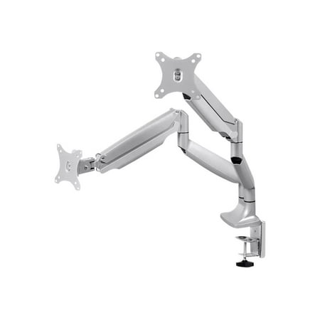UPC: 0889028086957 | Monoprice Workstream – Mounting kit – full-motion adjustable dual arm – for 2 LCD displays – steel  high-grade aluminum – silver – screen size: 15 -34  – desk-mountable