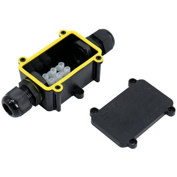 Caja de conexiones para exterior IP68 Caja de conexiones para conectores de cables eléctricos a prueba de agua Caja de conectores de 2 vías para cable Ø 5 a 9 mm, negro, una pieza