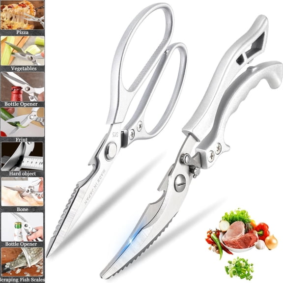 2 Pack Kitchen Scissors Set Poultry Shears - Heavy Duty Kitchen Shears With Anti-Slip Handle & Safety Lock, Stainless Steel Cooking Scissors for Meat, Bone