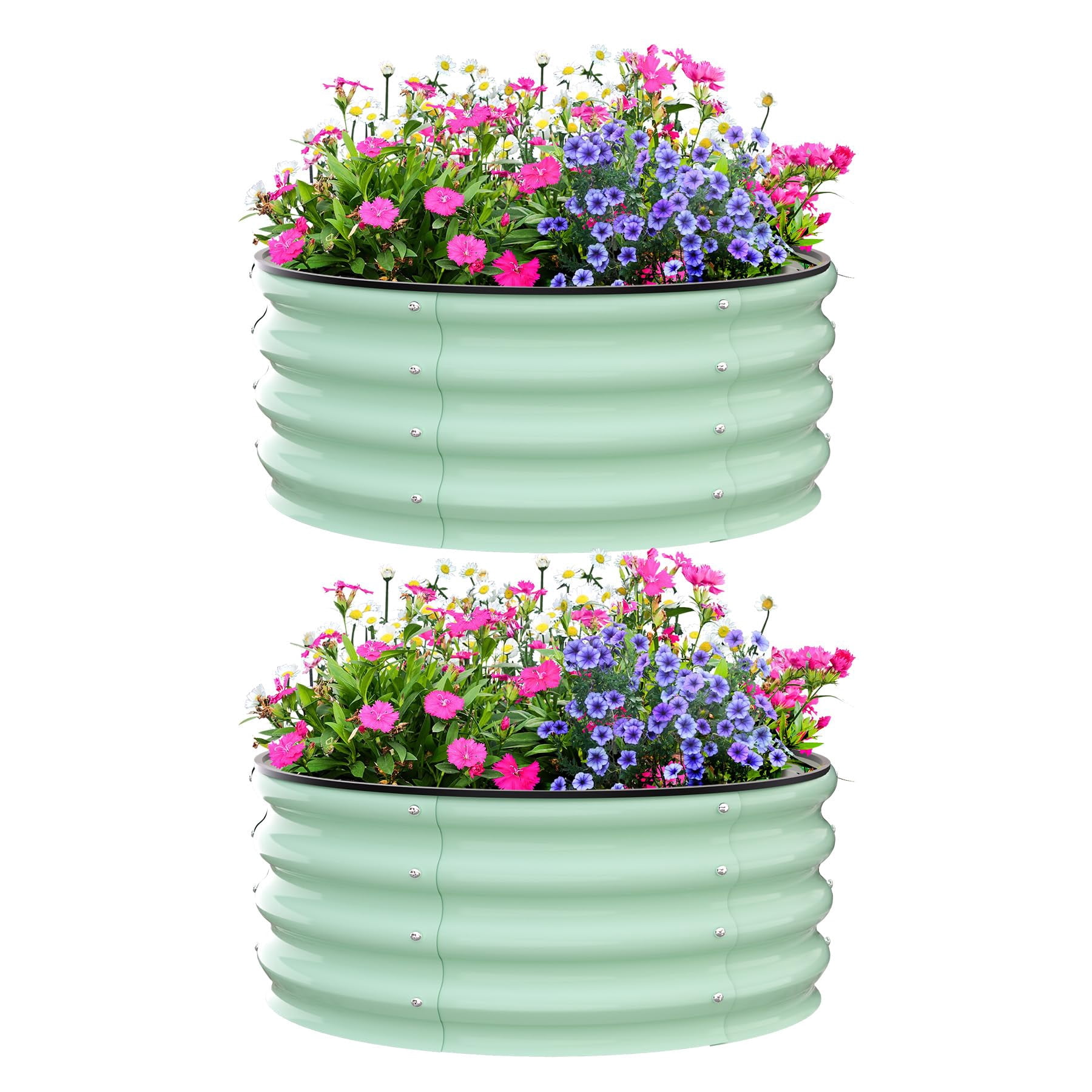 Yeshouse Round Galvanized Raised Garden Bed - 2FT/3FT/4FT Sizes - Outdoor Flower & Vegetable Bed - Heavy - Duty & Open - Bottom Design