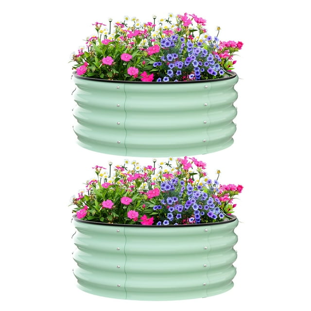 Yiwa 2 - Pack Round Galvanized Raised Garden Bed - 2FT/3FT/4FT Sizes - Outdoor Flower & Vegetable Bed - Heavy - Duty & Open - Bottom Design