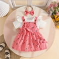 thumbnail image 2 of Rhuody Ensembles pour Filles Manches Courtes Col Rond Barboteuse Côtelée pour Bébé Justaucorps Nœud Papillon Jupes à Bretelles Ensembles Vêtements Rétro 12-18 Mois Rouge Melon D\'eau, 2 of 5