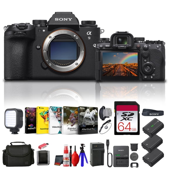 Sony Alpha a9 III 24.6MP Full-Frame Mirrorless Camera Global Shutter ILCE-9M3 Bundle with 64GB Card, Bag, 2 Batteries, Charger, Card Reader, LED Light (International Model)