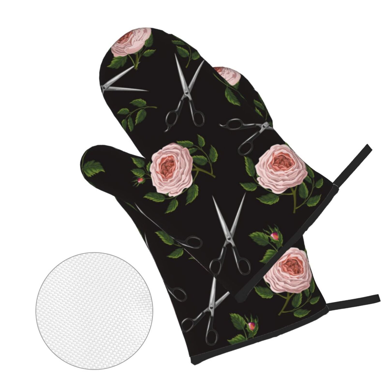 Roses Scissors Salon 4Pcs Oven Mitts and Pot Holders Sets Oven Kitchen Gloves Hot Pads for Cooking BBQ Baking Grilling