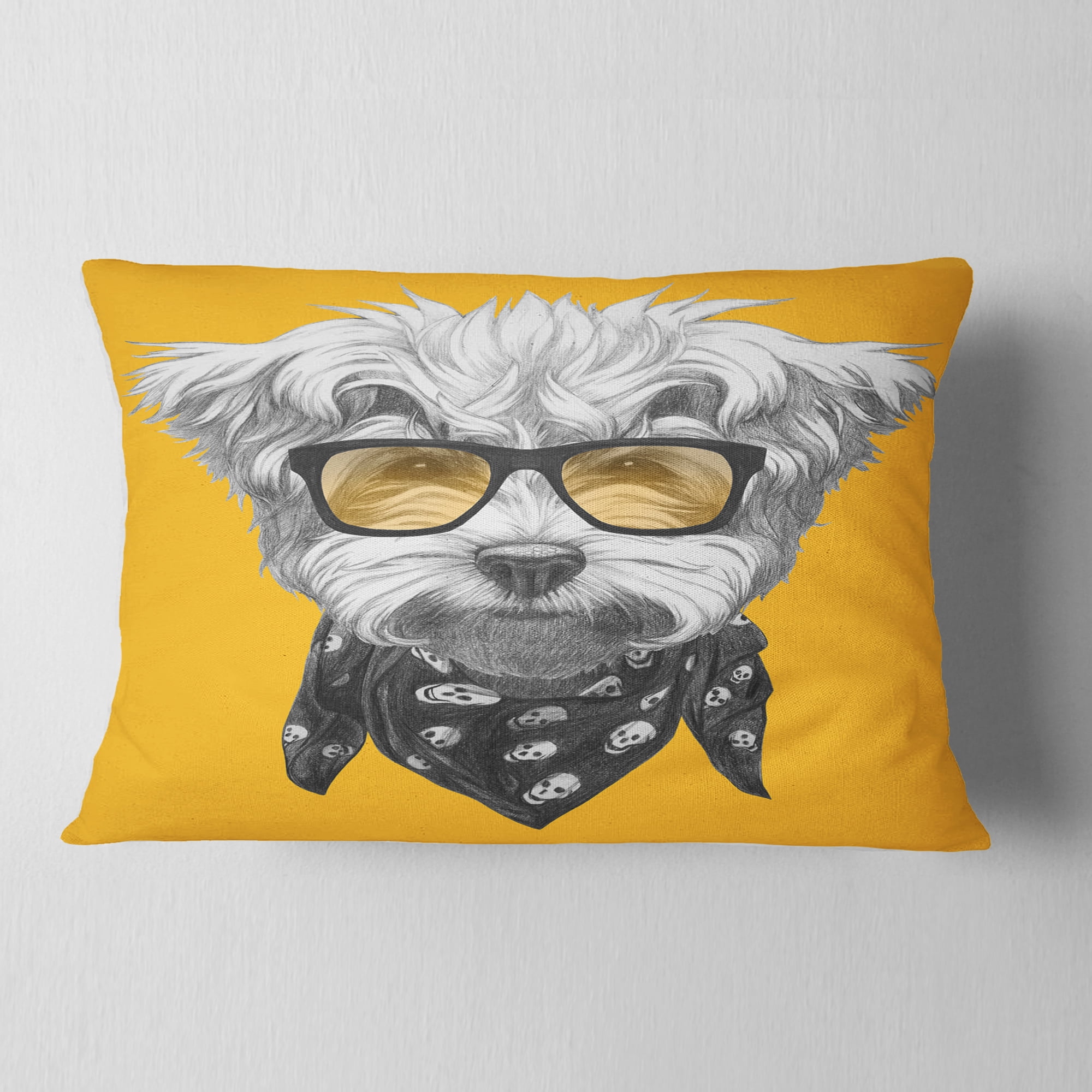 Designart Maltese Poodle with Sunglasses - Animal Throw Pillow - 12x20