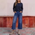 thumbnail image 6 of WULMLEO Cropped Jeans for Women Summer Frayed Hem Straight Ankle Jeans Stretchy High Waisted Baggy Boyfriend Denim Capris Royal Blue 2XL, 6 of 8