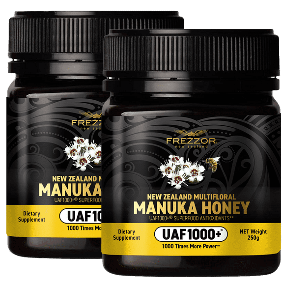 FREZZOR Multifloral Wild Manuka Honey New Zealand | Organic UAF1000 , Raw, Antibacterial, Anti-Inflammatory, Natural Antioxidants and Immune Support, 2 Jars