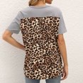 thumbnail image 3 of Mujer Manga Corta Top Cuello En V Suelto Leopardo Bolsillo Costura Suave Transpirable Poliéster Gris XXL, 3 of 5