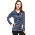 thumbnail image 1 of Unique Bargains Women's Cowl Neck Buttons Decor Long Sleeves Ruched Top, 1 of 6