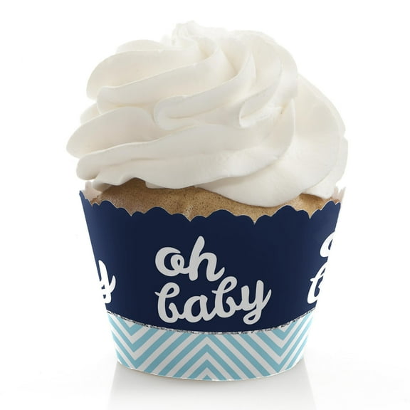 Big Dot of Happiness Hello Little One - Blue and Silver - Boy Baby Shower Decorations - Party Cupcake Wrappers - Set of 12