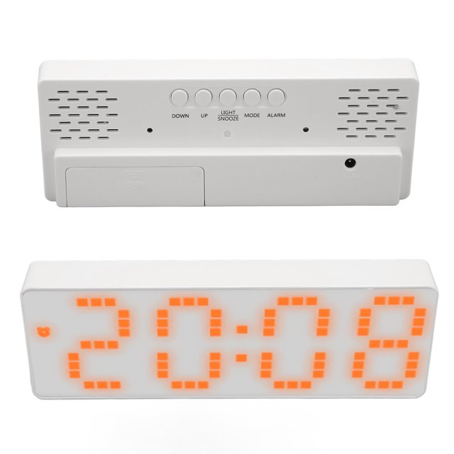 Desk Electronic Clock, Digital Alarm Clock Stylish Orange Number 3 Levels Brightness Multi Function Temp Display For Adults For Bedroom