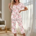 thumbnail image 2 of Women’s Floral Capri Pajama Set – Short Sleeve Lounge Set (2025 Spring/Summer Cozy Essential), 2 of 6