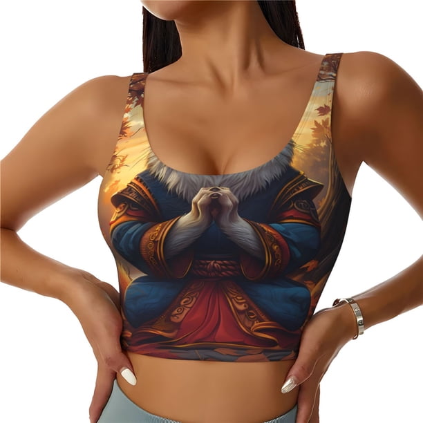 Balery Maple Leaf Meditating Squirrel Sujetadores deportivos con espalda cruzada para mujer, acolchados, sin costuras, de alto impacto, ideales para yoga, gimnasio, entrenamiento y fitness.-