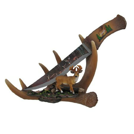 `Six Point Blade` Decorative Deer Knife with Antler Display (Best Knives For Butchering Deer)