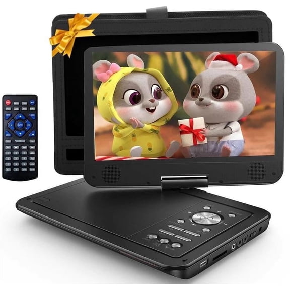 CocoBear 10.5" Portable DVD Player with HD Swivel Screen, Car Headrest Mount, Dual Speakers, USB/SD Support, Rechargeable Battery, Last Memory, Black