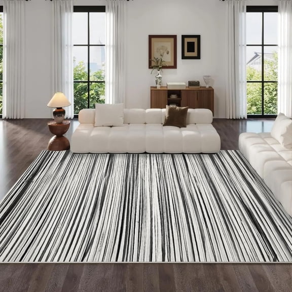 Zebra Print Area Rug Simple Black and White Lines Bedroom Rug Low Pile Washable Kitchen Rugs fot Living Room Patio Indoor Outdoor Soft Low Pile Carpet 2x3ft