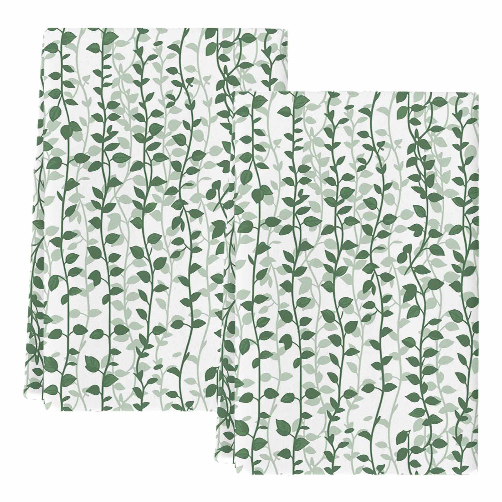 Green Ivy Leaves Kitchen Towels Set of 2, Spring Plants Botanical Modern Country Absorbent Dish Towels for Kitchen, Microfiber Hand Towel, Quick Drying Tea Towel for Cleaning Decorative Dishcloths