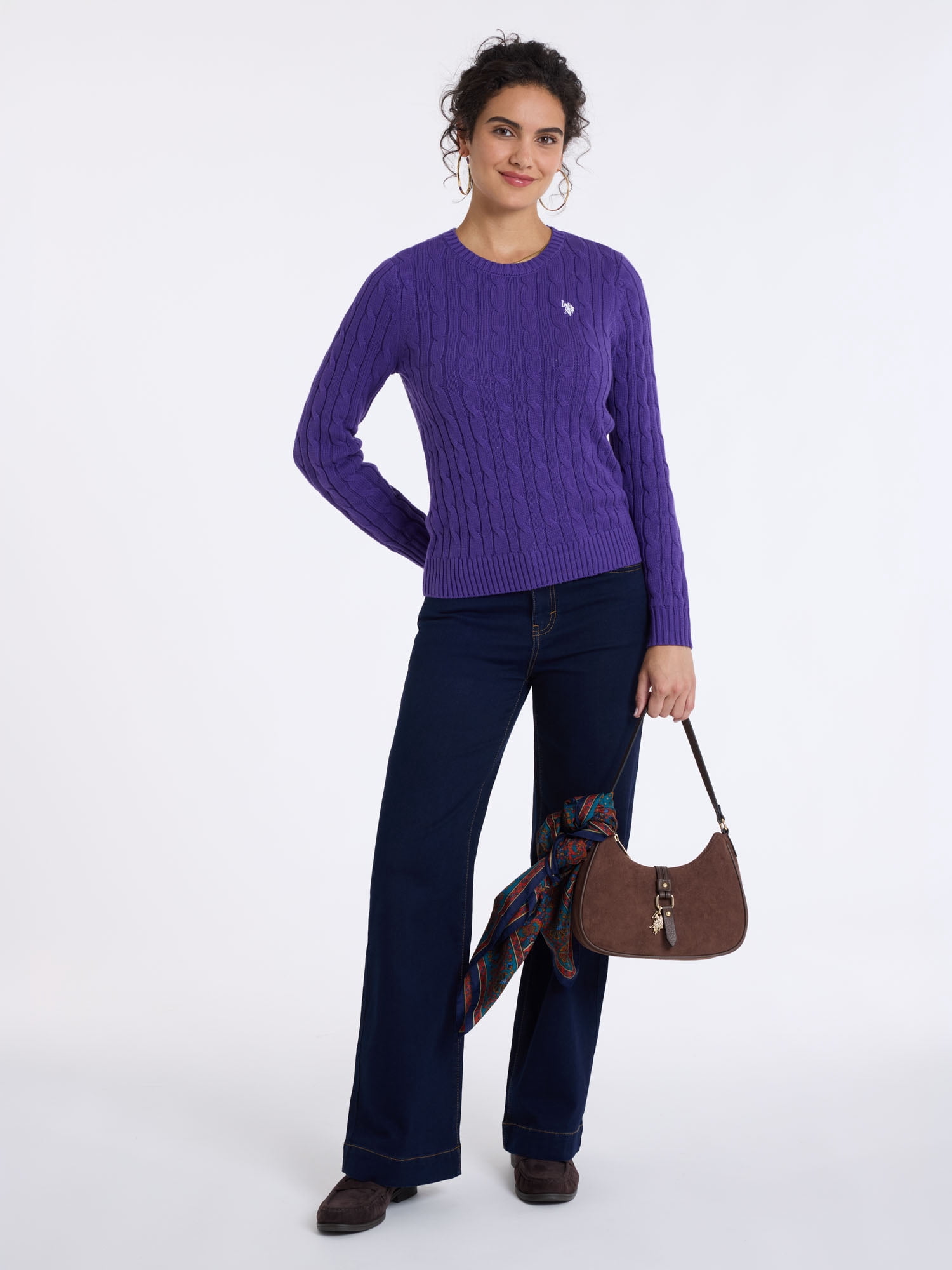 U.S. Polo Assn. Women's Classic Cable Crew Neck Sweater, Sizes XS-XL