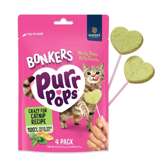 BONKERS Purrpops Freeze-Dried Catnip Flavored Lollipop Treats for Cats, 4 Pack