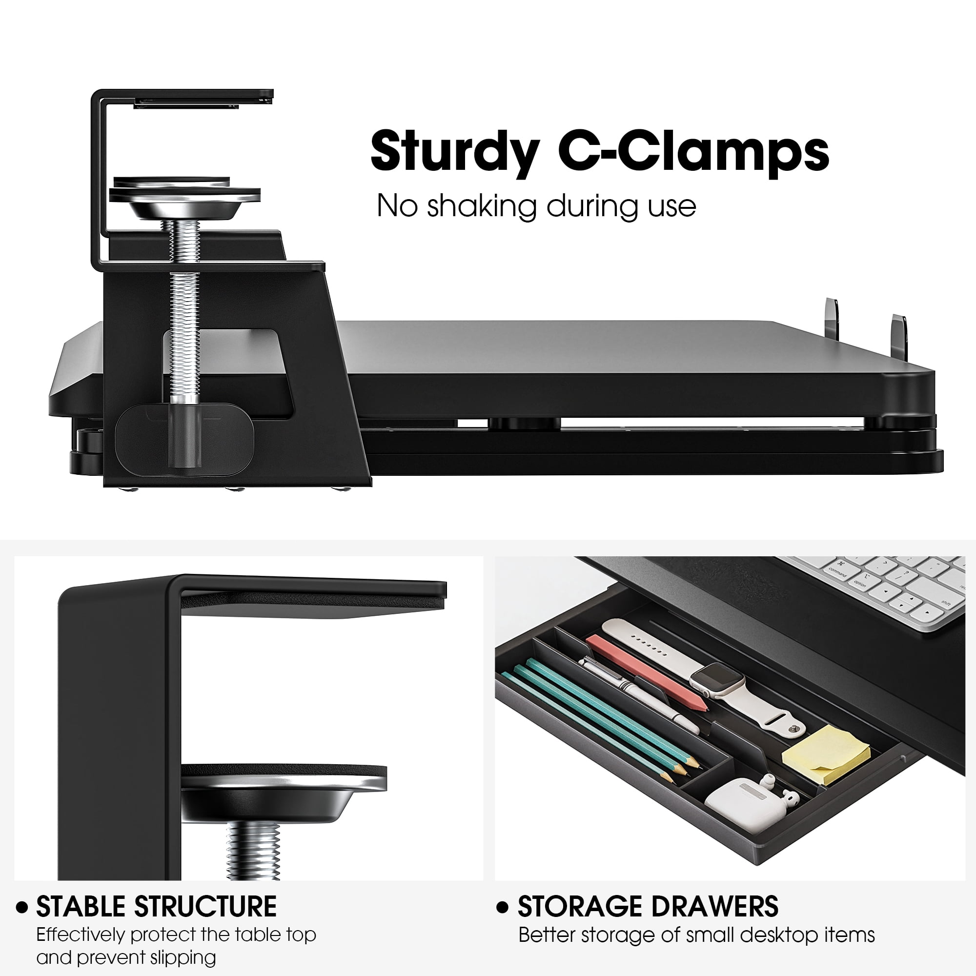 Fenge Keyboard Tray Under Desk, Pull Out Keyboard & Mouse Tray with C Clamp Mount