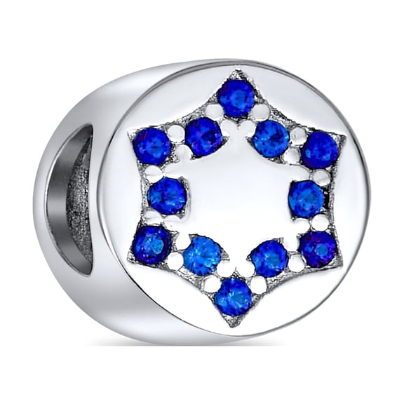 Bling Jewelry Womens Hanukkah Blue CZ Star of David Charm Bead for European Bracelets