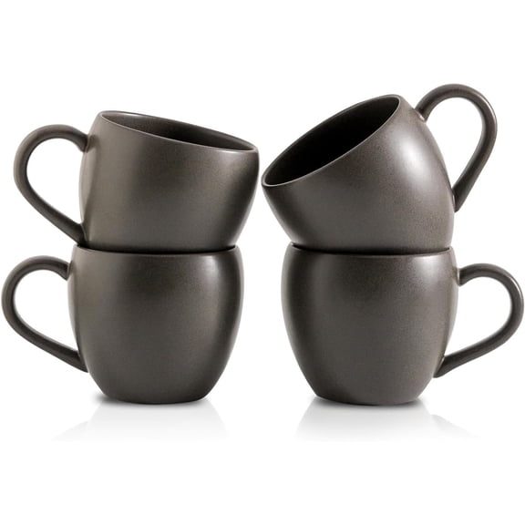Tikooere Coffee Mugs Set of 4, 16 oz Stoneware Cups, Large Handle, Dishwasher & Microwave Safe, Black