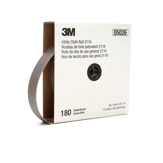3M Utility Cloth Roll 211K, 180 J-weight, 1-1/2 in x 50 yd, ASO, Full-flex, 5 per case