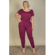 Plus Size Solid Drawstring Short Sleeve Jumpsuit