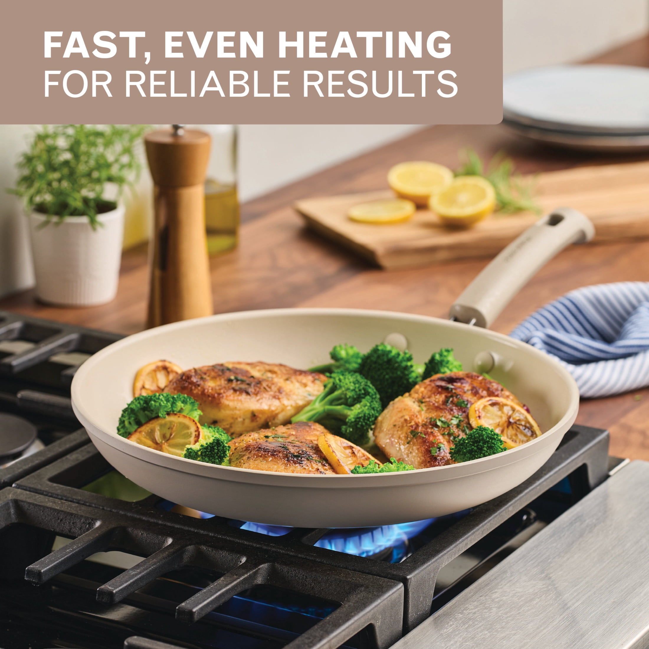 Farberware TrueCook 12.25-Inch Ceramic Nonstick Frying Pan, Dishwasher and Oven Safe, Taupe