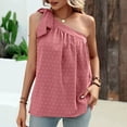 thumbnail image 7 of Womens Slanted One Shoulder Tops Dressy Casual Tie Bow Knot Sleeveless Flowy Chiffon Blouse Tunic Shirts Pink XL, 7 of 7