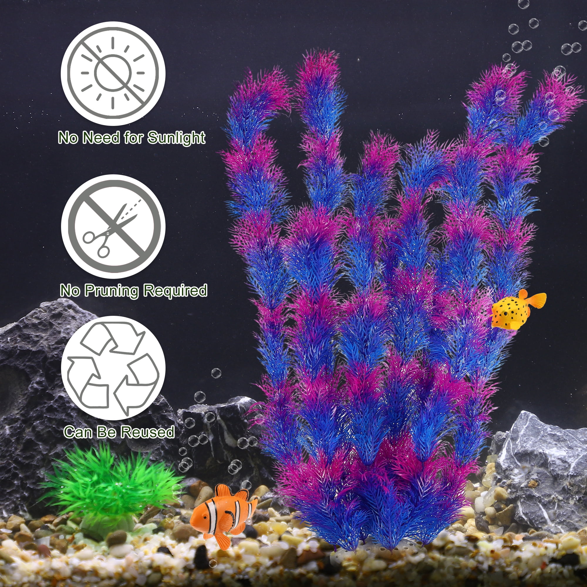 Unique Bargains 2pcs Large Aquarium Plastic Plants Big Aquarium Plastic Plants for Fish Tanks Decor 21.26" Height Purple