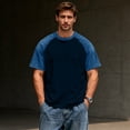 thumbnail image 4 of Dresfit Mens Baseball Shirts Patchwork Golf Shirts Crewneck Short Sleeve Raglan Denim Shirt 2026 Summer Relaxed Fit Cotton Lightweight Gym Basic Tees Navy XL, 4 of 6