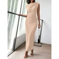 thumbnail image 2 of Women'S Ruched Bodycon Dress Summer Casual Sleeveless Back Slit Elegant Club Evening Cocktail Maxi Dresses Beige S, 2 of 7