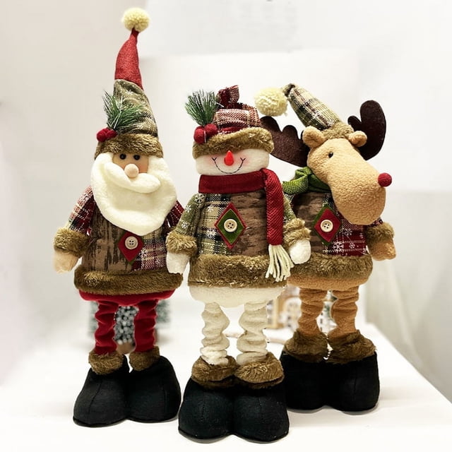 Muñeca Elástica de Tela A Cuadros con Copos de Nieve, Decoración Navideña para Hoteles y Centros Comerciales, Adornos de Diseño, Decoración Retro Navideña