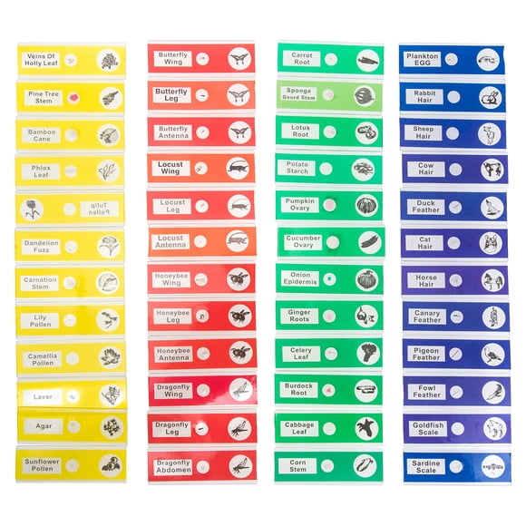 KAKOWELY Sample Microscope Slides 48pcs Prepared Microscope Slides Biological Specimen Slides for Kids Students5.24"X3.35"X0.79"