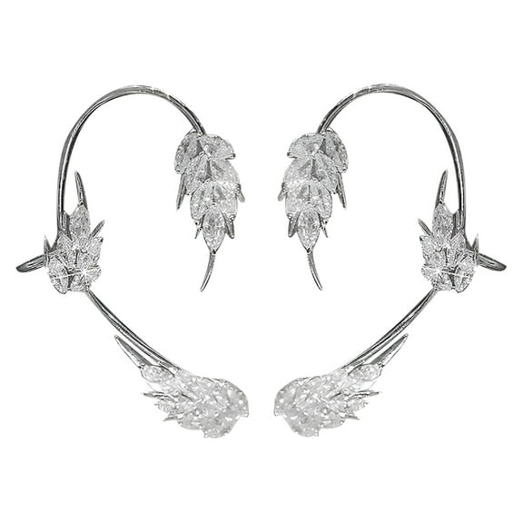 DESIGNICE 1 Pair Women Clip Earrings Sparkling Rhinestone Non-Pierced Wheat Shape Ear Cuff Female Jewelry Silver