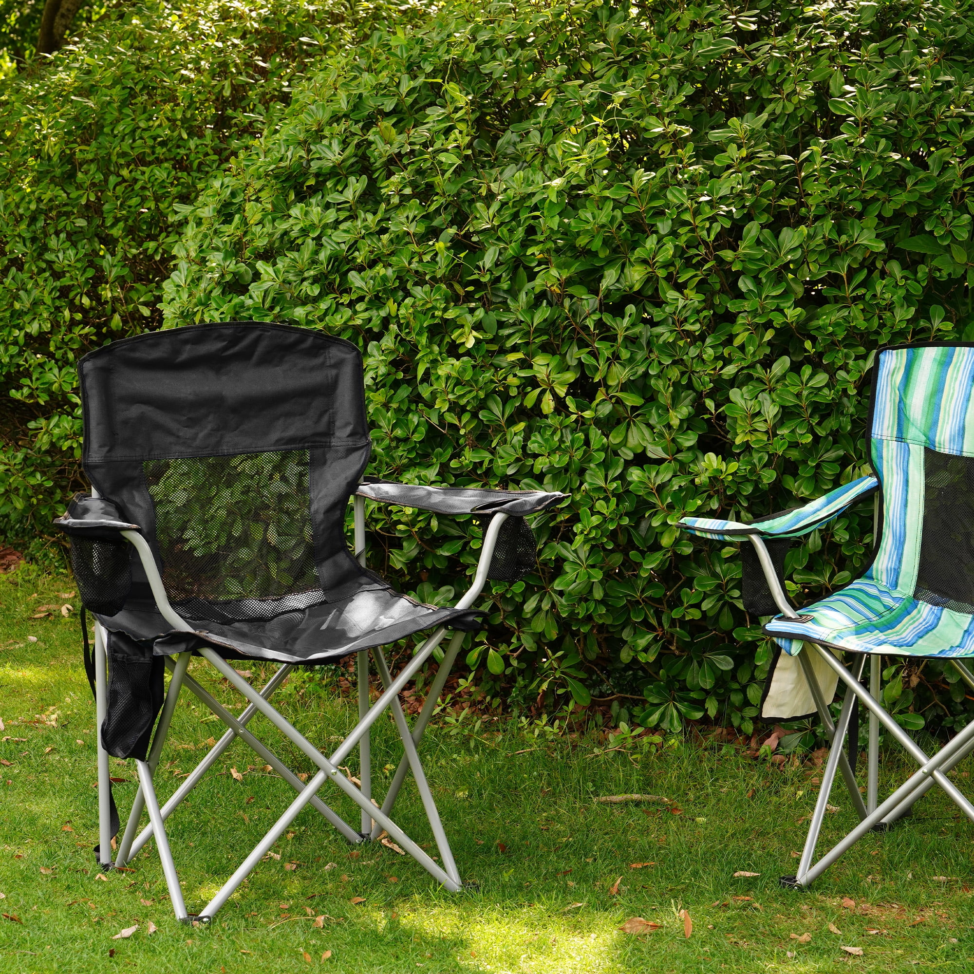FlexWave Folding Camp Chair，Portable Outdoor Chair，with Cup Holder & Carrying Bag，for Camping, Beach, Fishing, and Sports Events
