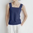 thumbnail image 2 of Wyobmus Summer Women Tank Tops Casual Sleeveless Camisole Shirt Loose Fit Square Neck Basic Shirt Solid Color Tops Dark Blue, 2 of 4
