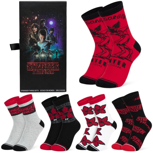Calcetines redondos Stranger Things para mujeres y adolescentes, tallas 35-40, paquete de 5