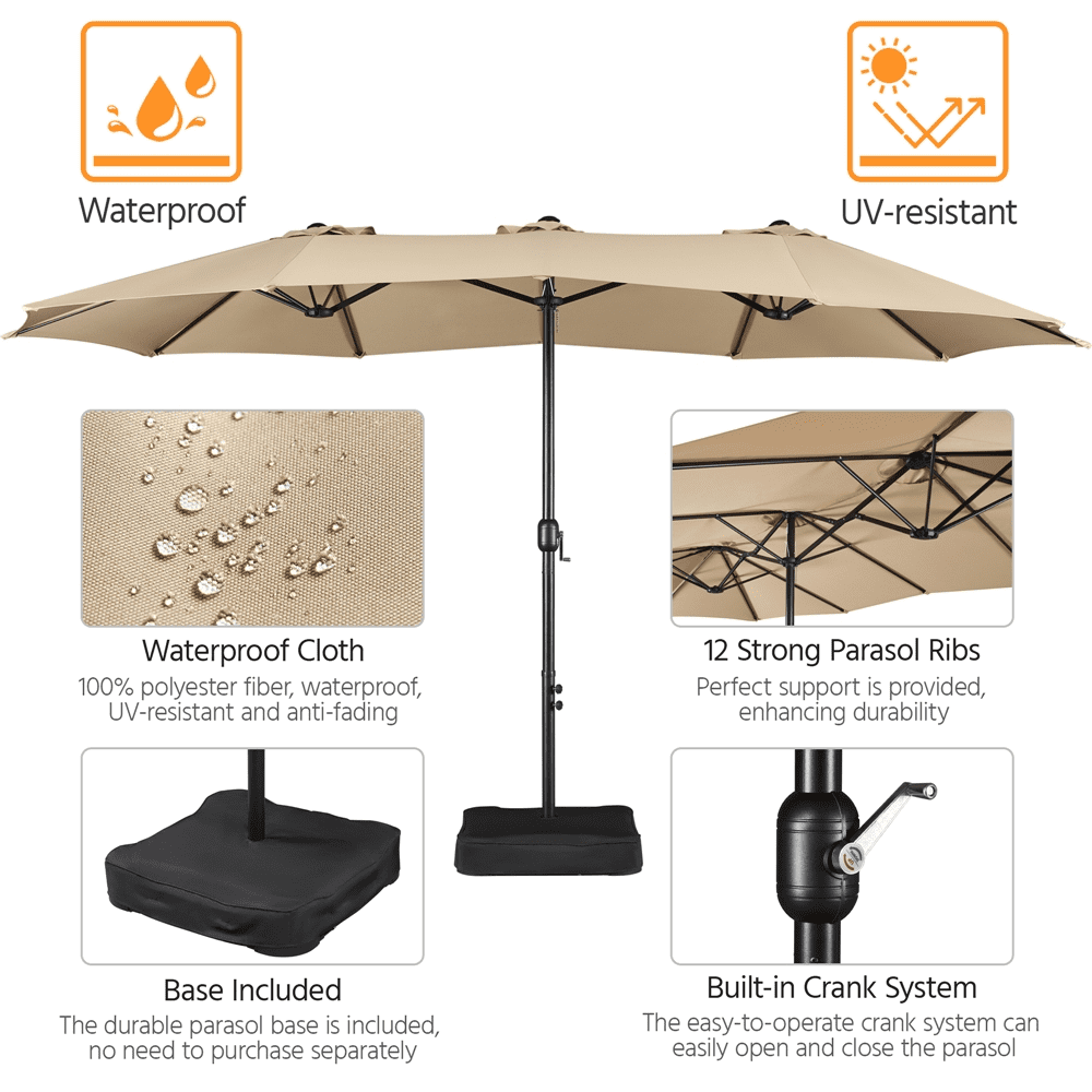 Renwick 15 FT Twin Patio Parasol with Crank Lift, Tan