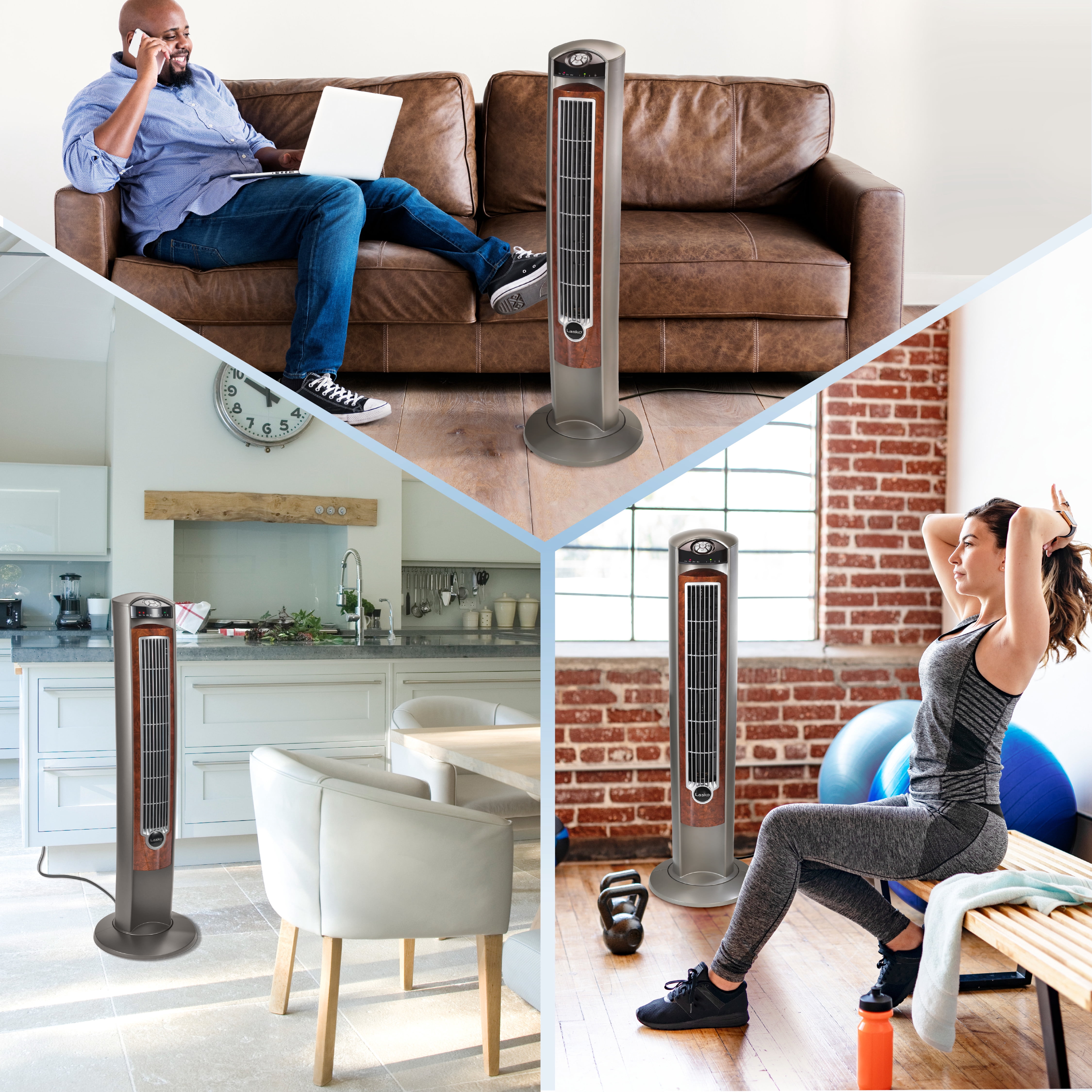 Lasko 42 Wind Curve Oscillating Tower Fan with Nighttime Setting and  Remote, T42954, Gray/Woodgrain - Walmart.com