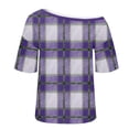 thumbnail image 4 of Htigea Off Shoulder Tops for Women Plaid Short Sleeve Shirt Casual Loose Fit Blouse Summer Tunic Tops for Holiday Party Purple S, 4 of 6