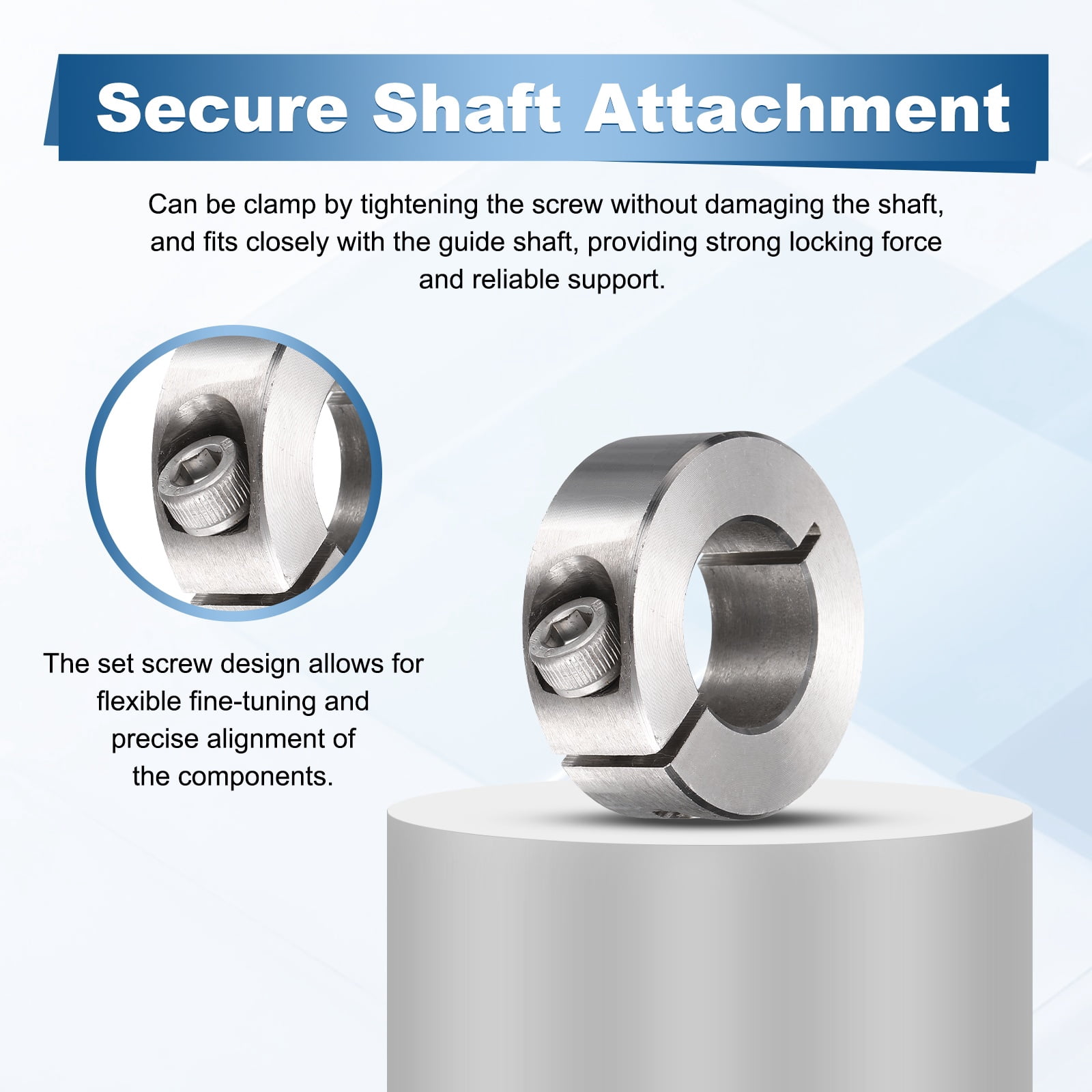 Uxcell 2Pcs Single Split Shaft Collars, 22mm Bore 304 Stainless Steel One-Piece Clamping Collar 42mm OD 15mm Thick Locking Clamp with Set Screw for Industry Machine Tools, Silver