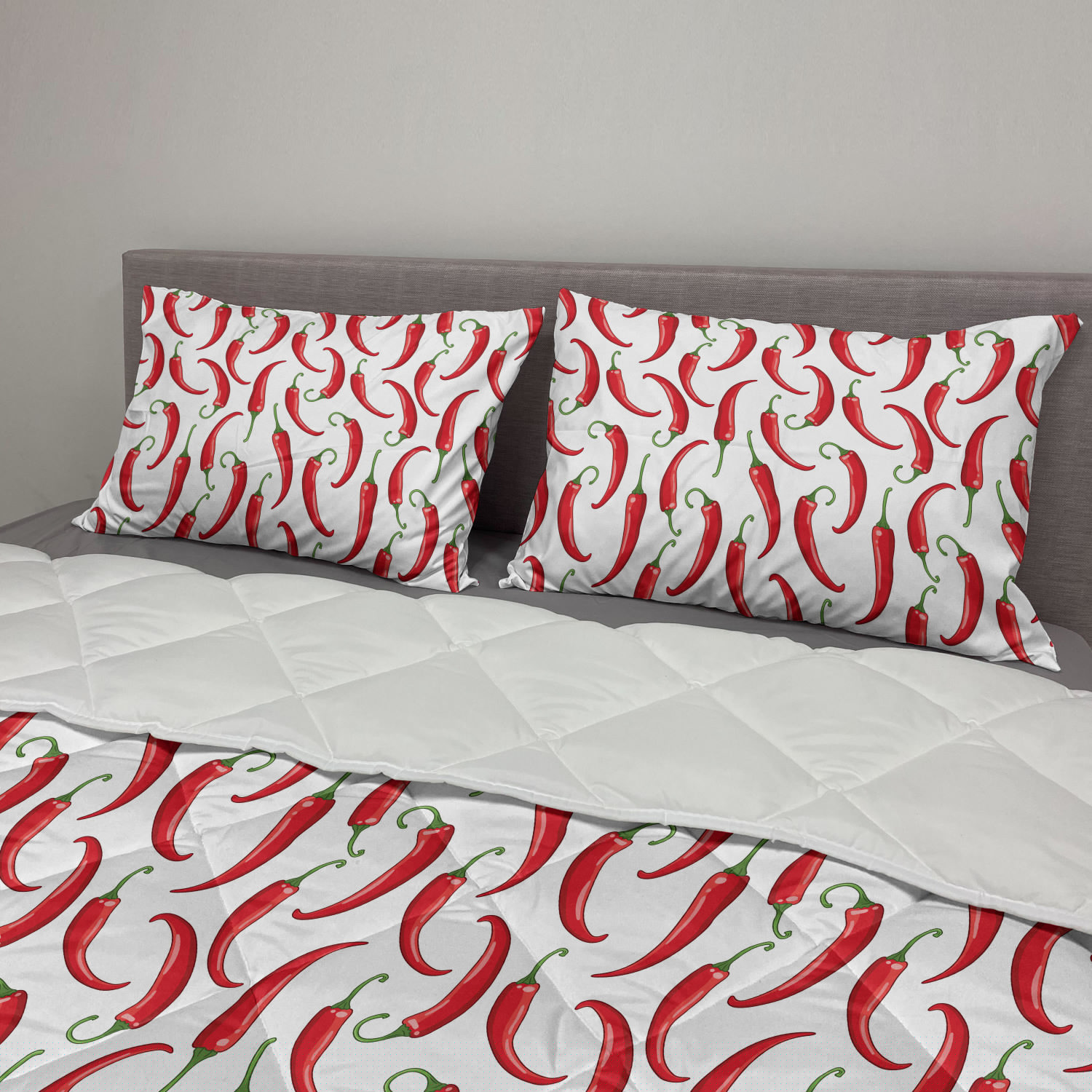 thumbnail image 2 of Peppers Comforter & Sham Bedding Set, Hot Spicy Vegetable Composition Cartoon Digital Drawing Culinary Elements, 3 pcs Duvet Set Microfiber Filling Quilt, 5 Sizes, Vermilion and Green, by Ambesonne, 2 of 4