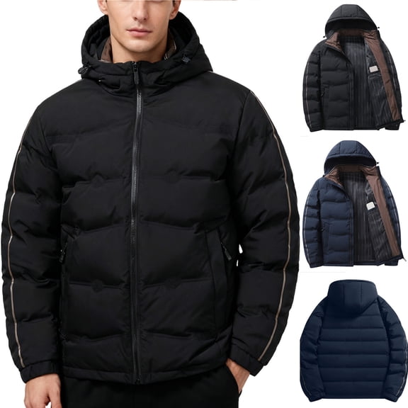 Sookity Mens Warm Puffer Coats Hooded Winter Jackets Windproof Insulated Down Jackets Snow Ski Coats Fashion Autumn Winter Solid Zipper Hooded Overcoats rompe vientos para hombre Black,L