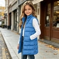 thumbnail image 3 of OGLCCG Long Puffer Vest Girls Sleeveless Quilted Warm Coat Gilet Jacket Fall Winter Zip Up Padded Outerwear with Pockets(Blue,9-10 Years), 3 of 8